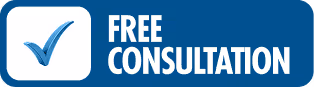 Blue checkmark icon next to white text reading Free Consultation on a blue background.