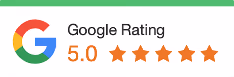 Google logo with a 5.0 rating and five orange stars.
