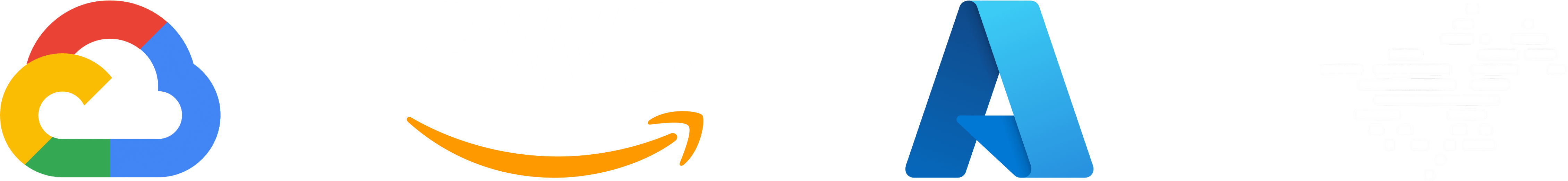 Logos of cloud service partners Google Cloud, AWS, Azure, and Oracle on a black background.