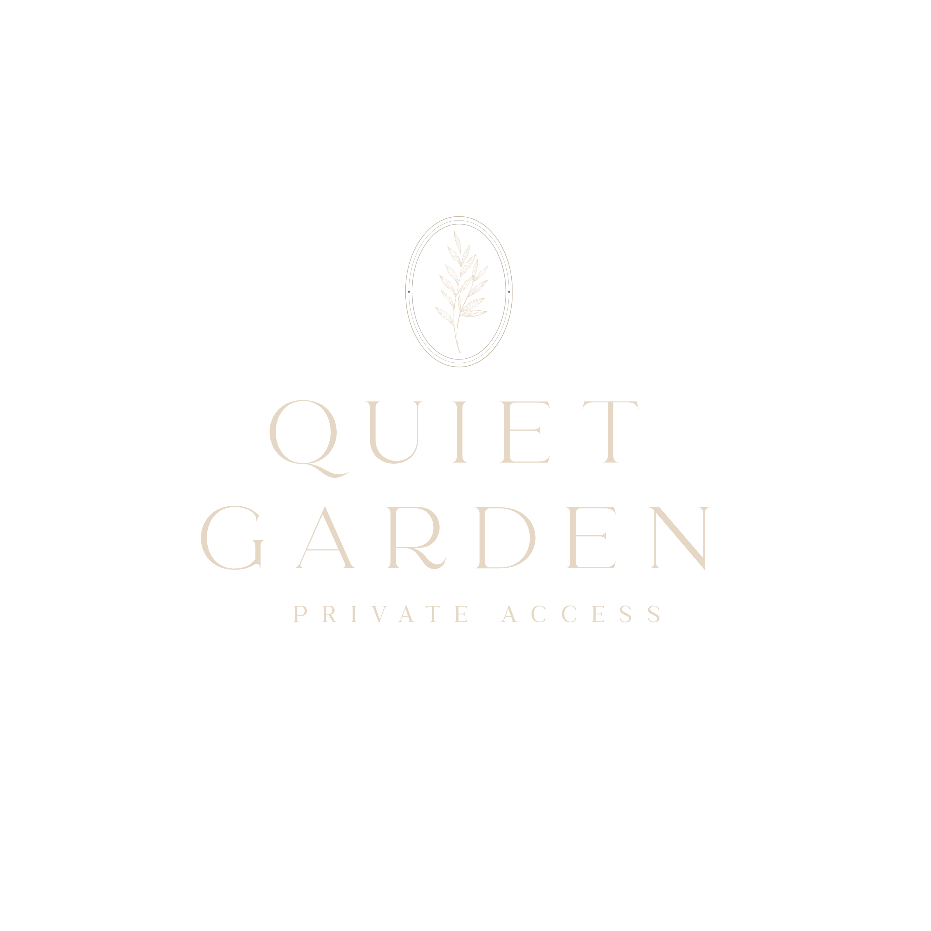 Quiet Garden logo with a leaf inside an oval and text saying Private Access.