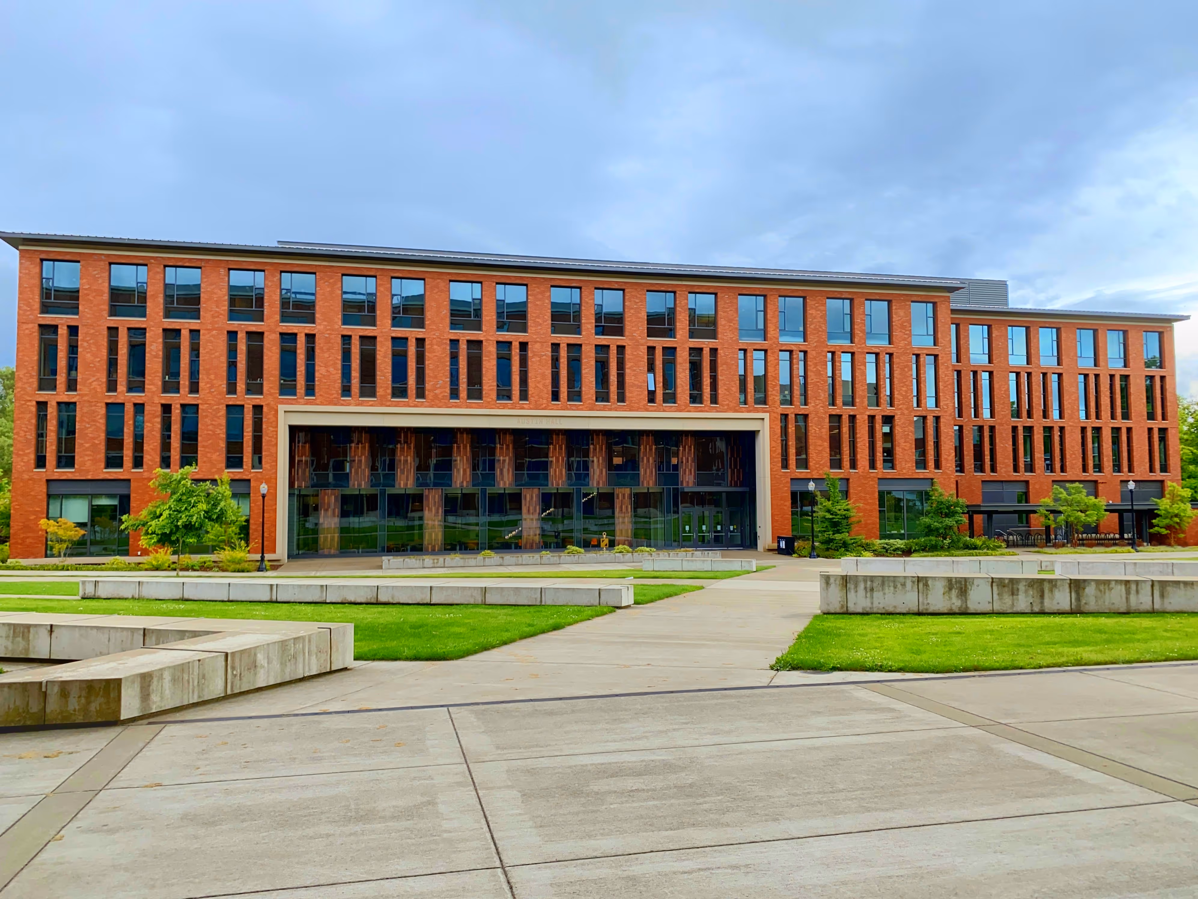 Executive building lobby with minimalist interior