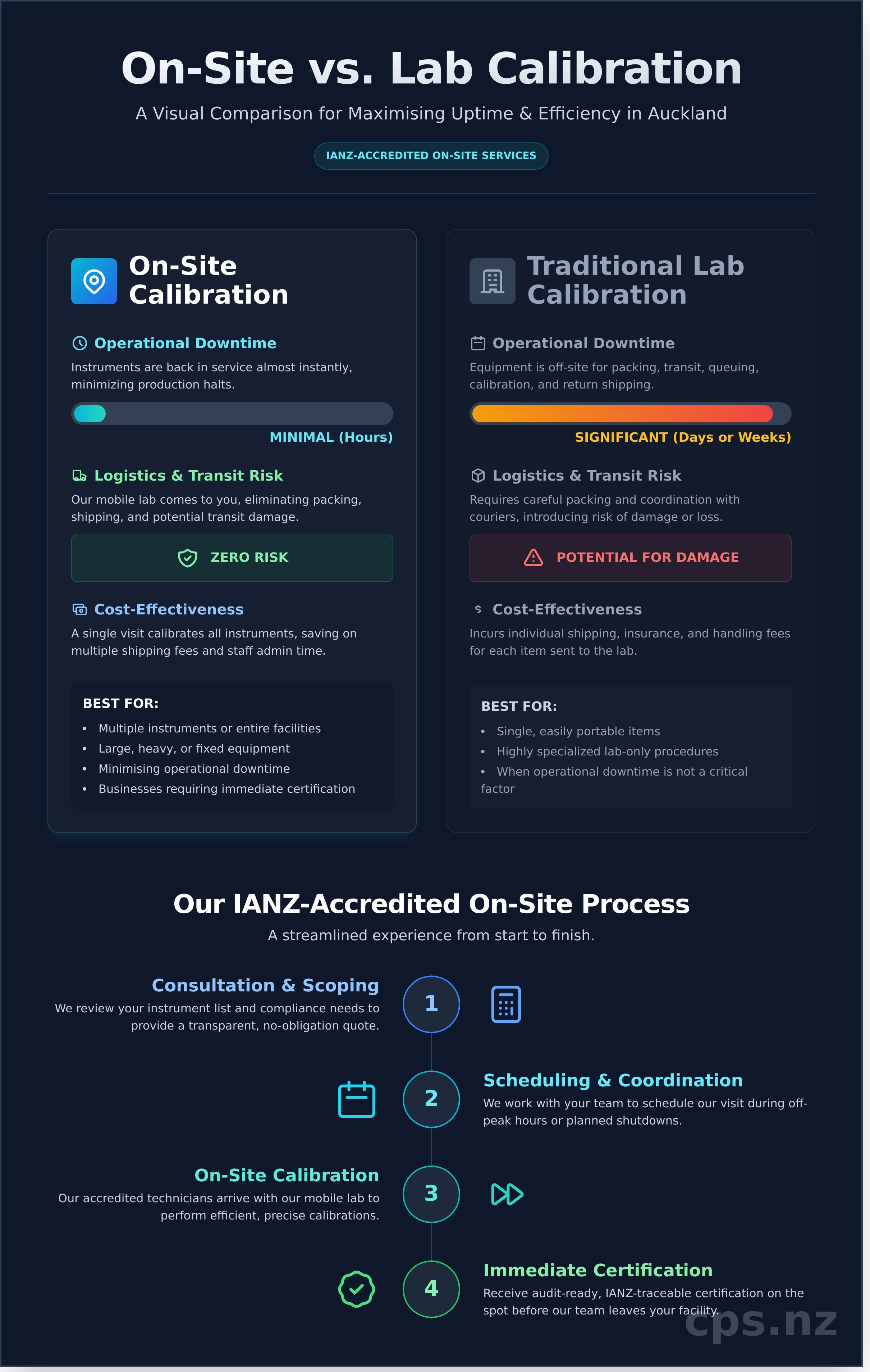 On-site calibration services Auckland infographic - visual guide