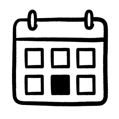 Simple black calendar icon with two rings at the top on a white background.