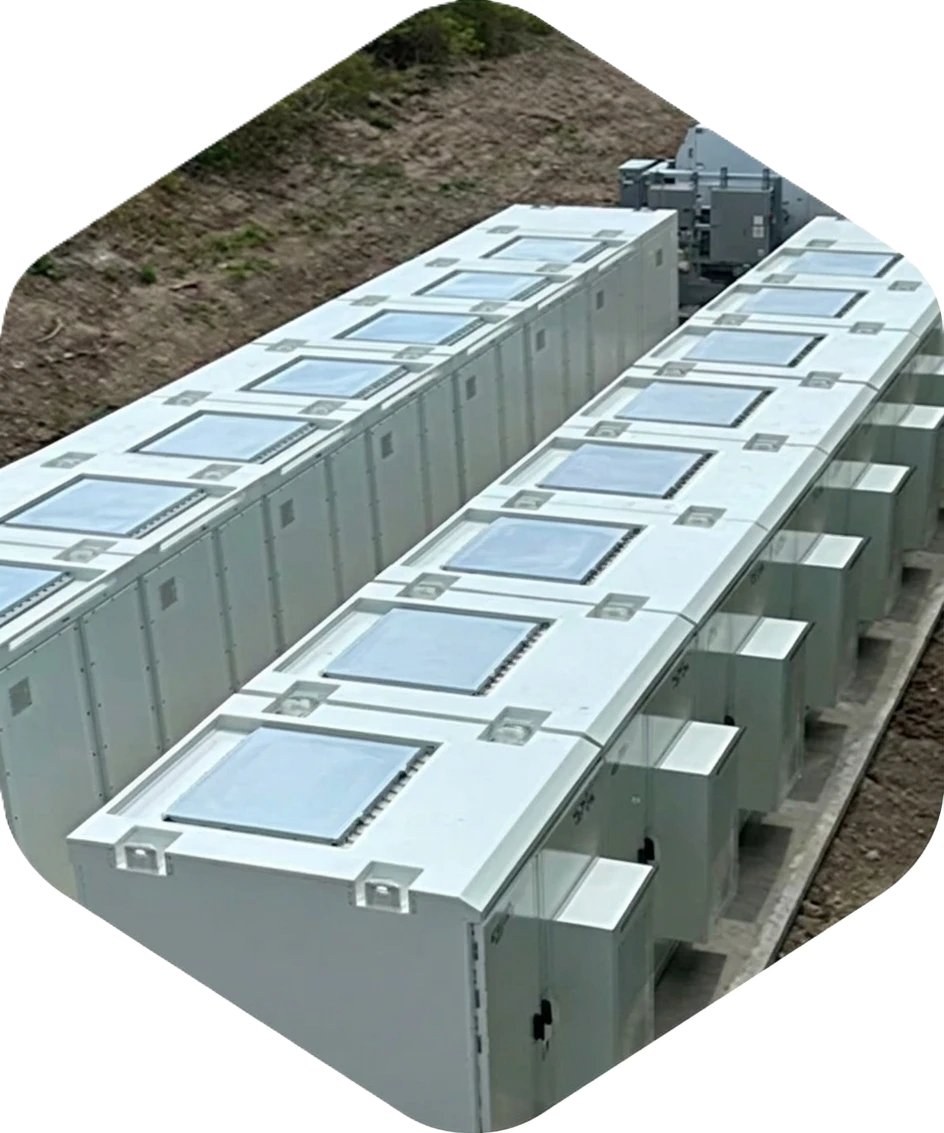 Rows of battery storage units used for energy management and grid support.