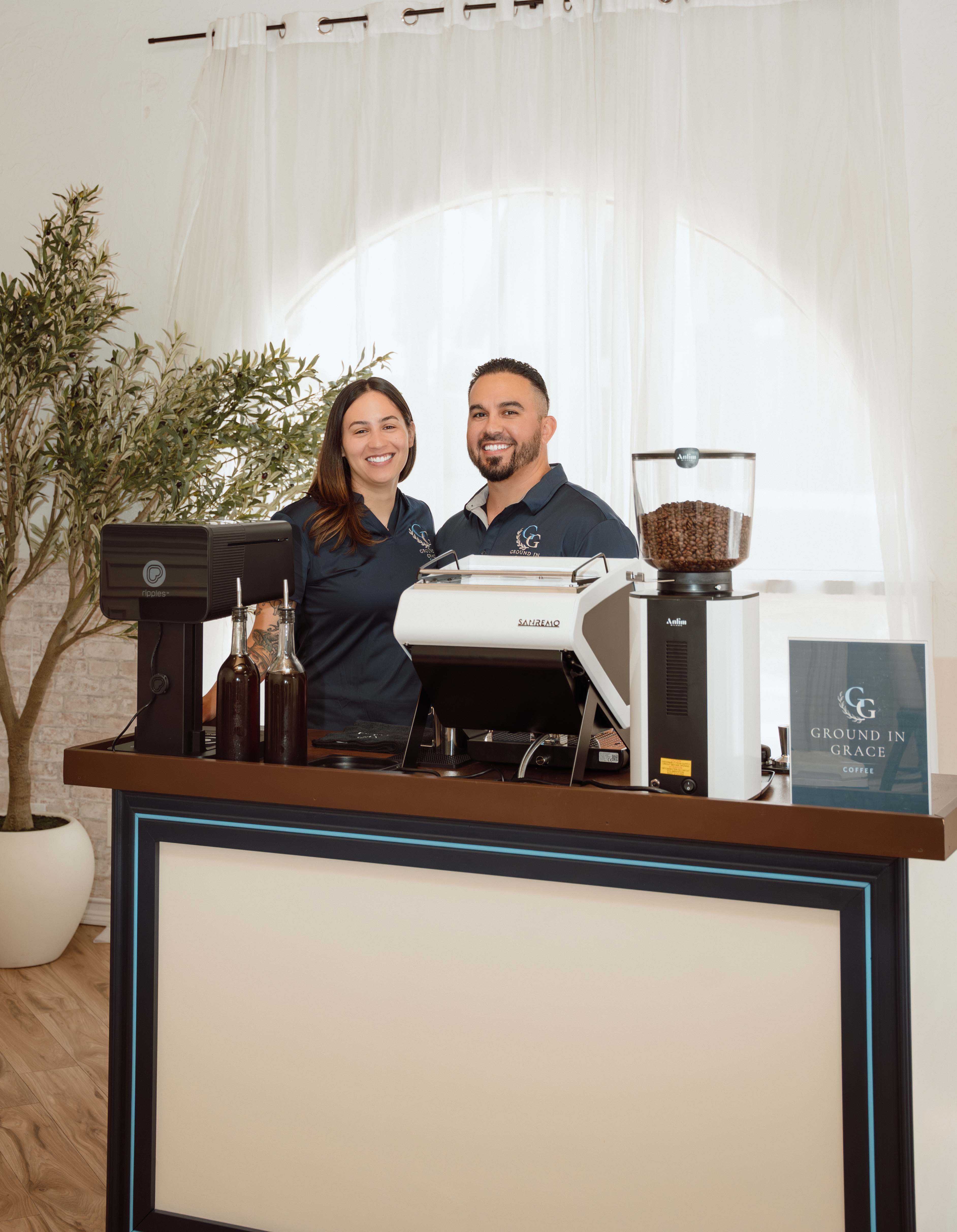 Mobile coffee cart setup with espresso machine at private event in corona