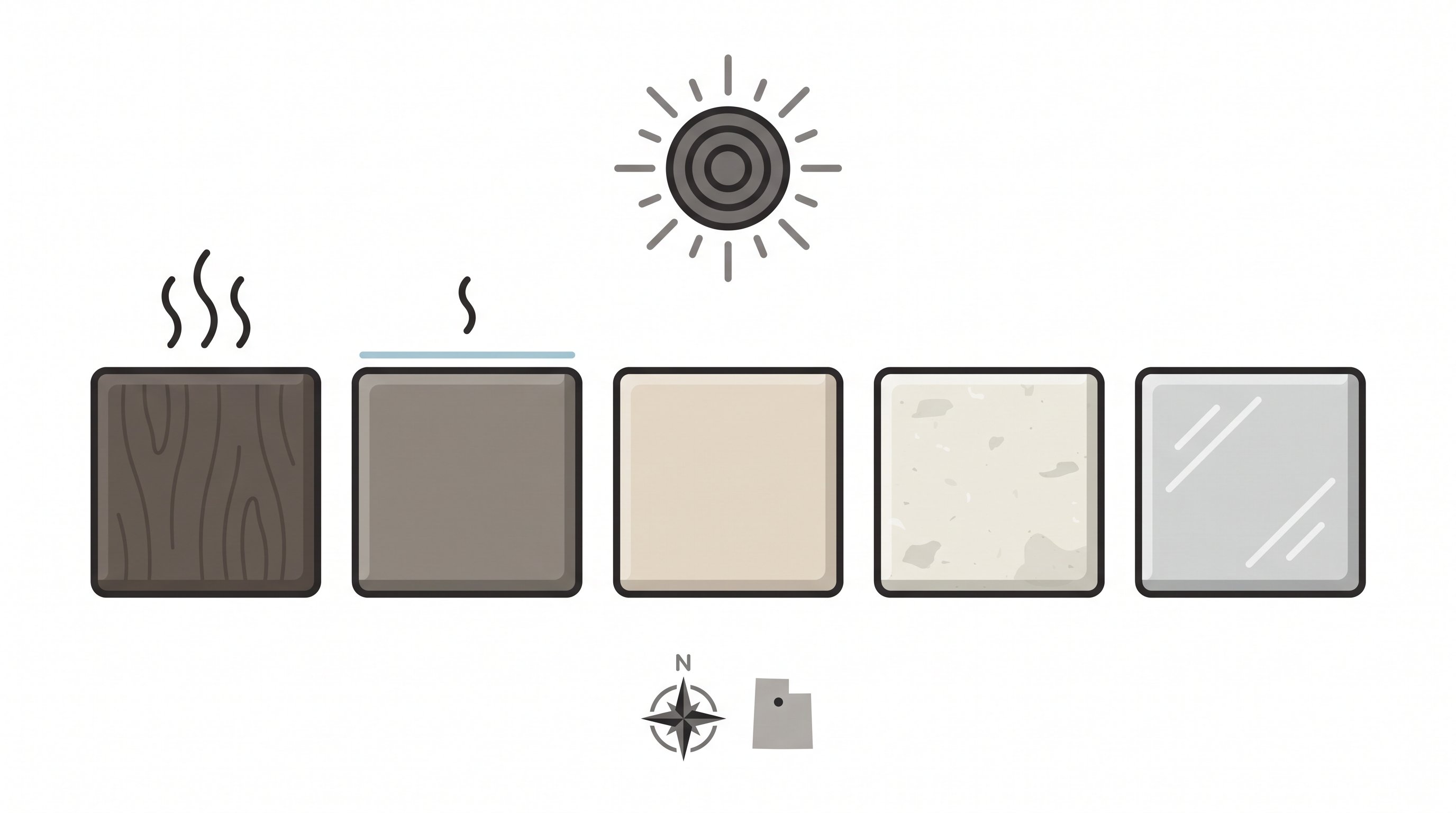 Five deck materials compared under the hot Utah summer sun.