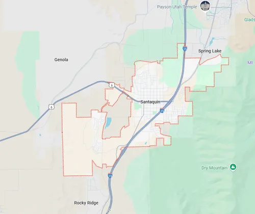 Map of Santaquin, Utah showing the city boundary