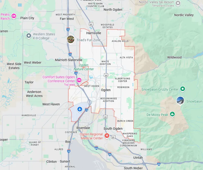 Map of Ogden, Utah showing the city boundary