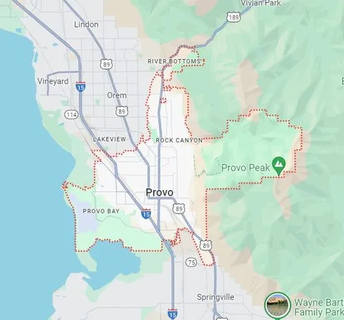 Map of Provo, Utah showing the city boundary