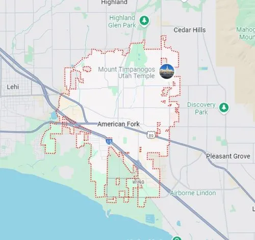 Map of American Fork, Utah showing the city boundary