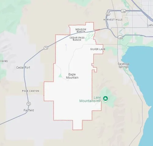 Map of Eagle Mountain, Utah showing the city boundary