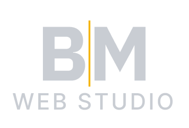 BM Web Studio logo with large gray letters B and M separated by an orange vertical line and the text WEB STUDIO below.
