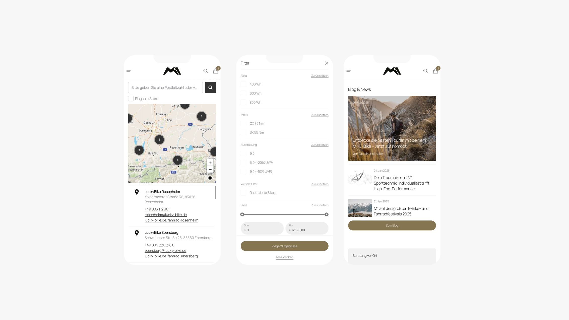 mobile screen design e-commerce webshop bikes