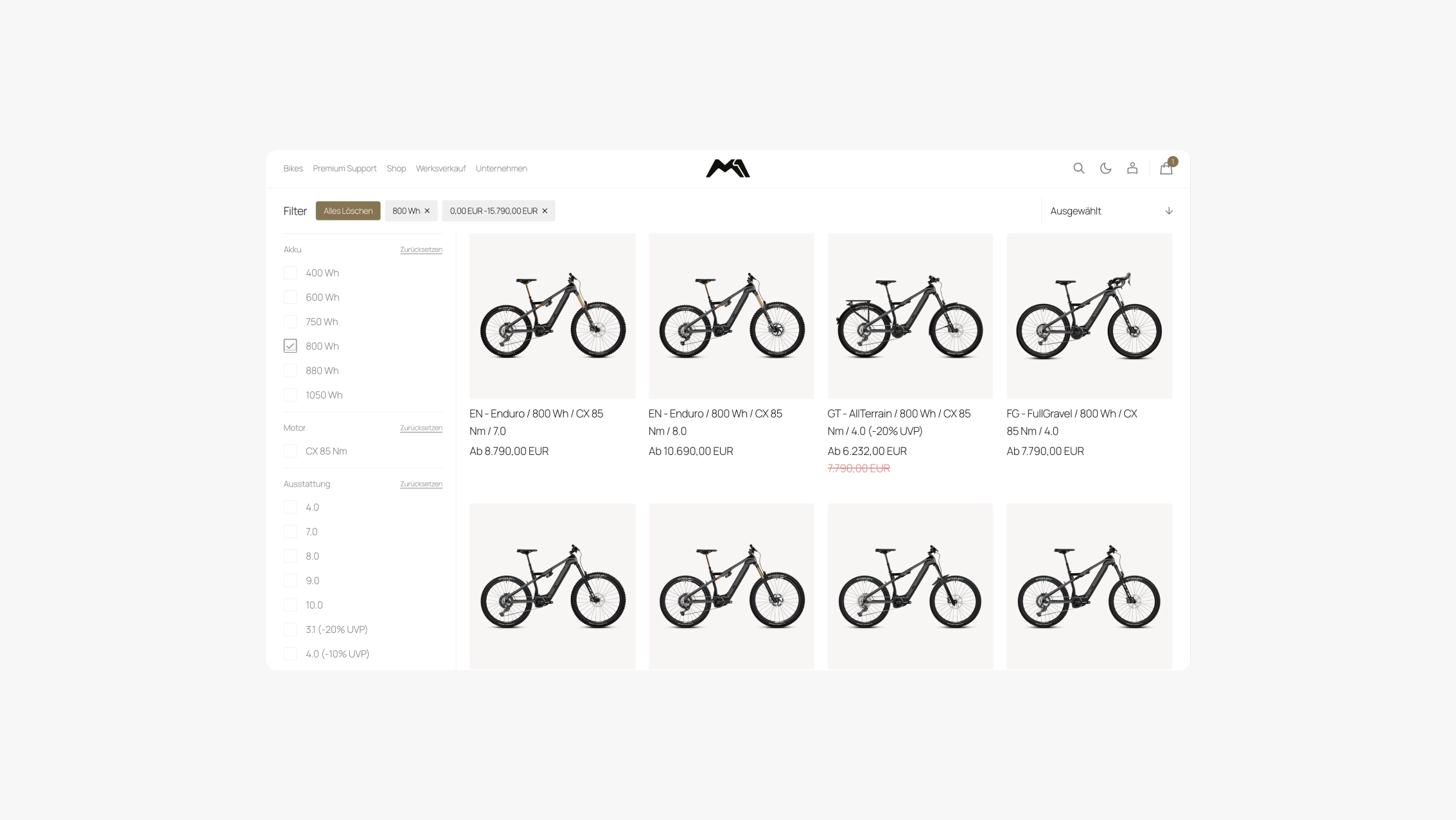e-commerce bike collection