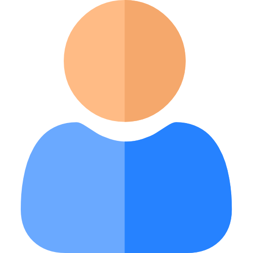 Simplified user avatar icon with orange circular head and blue torso.