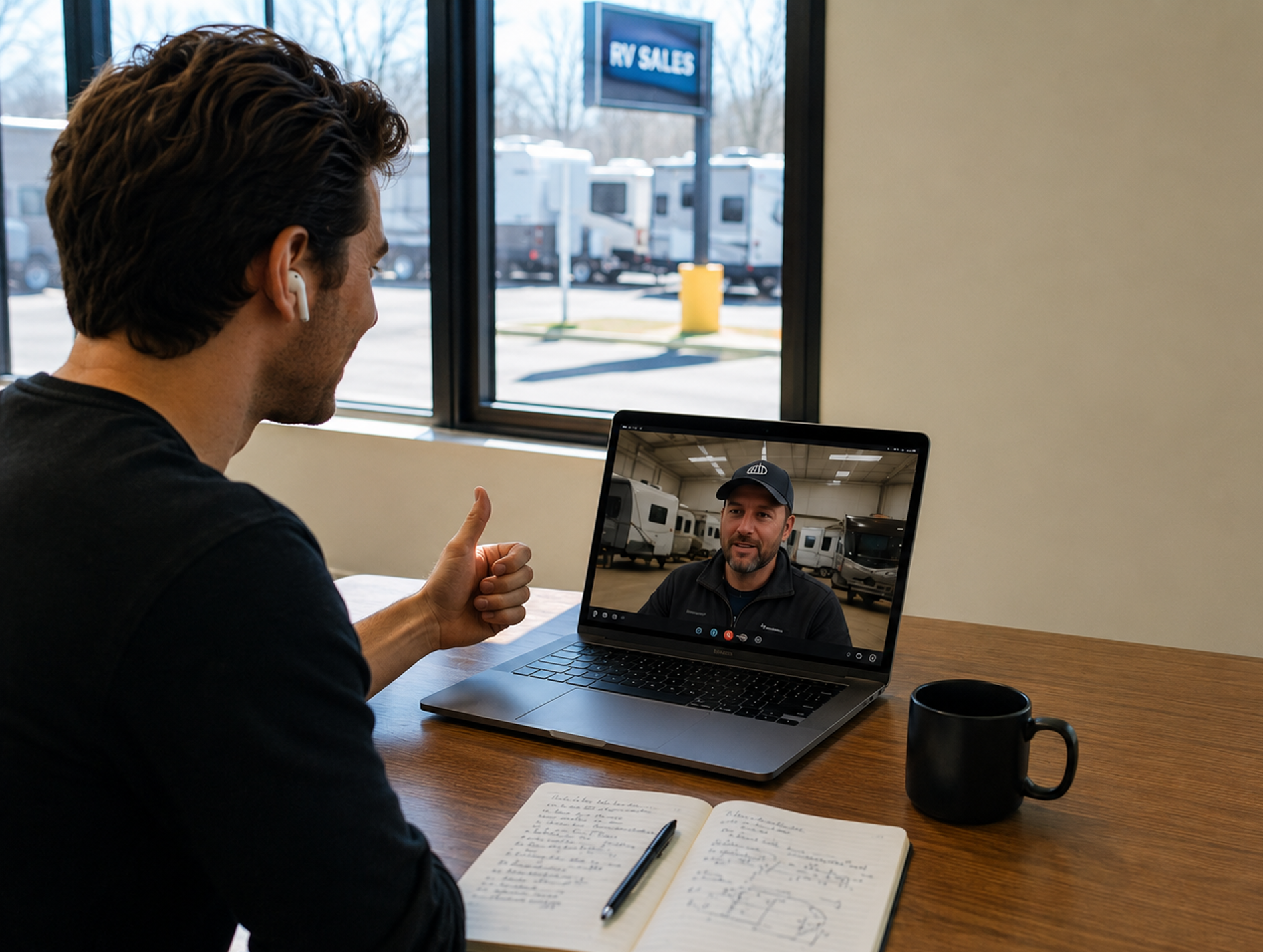 Rapidious team member on a video call with an RV dealer conducting a live inventory market review