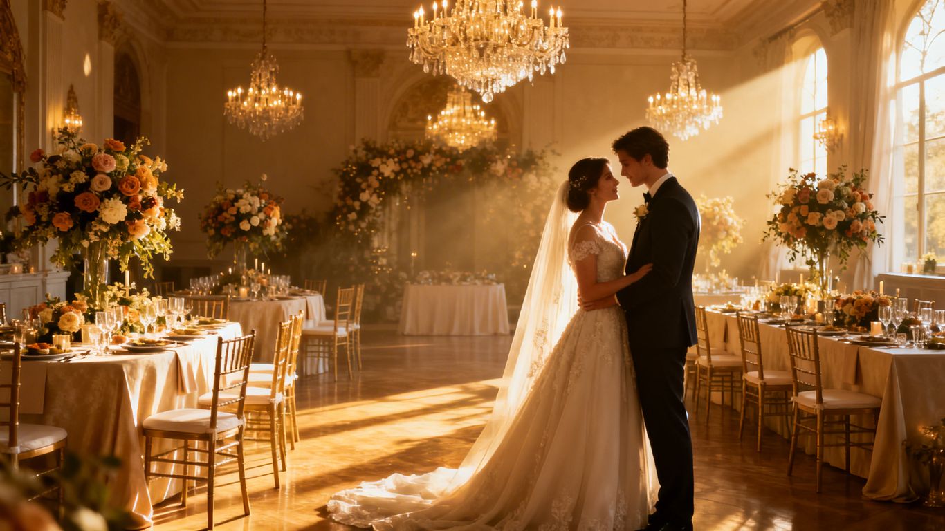 Bryllupslokaler med blomster og lys