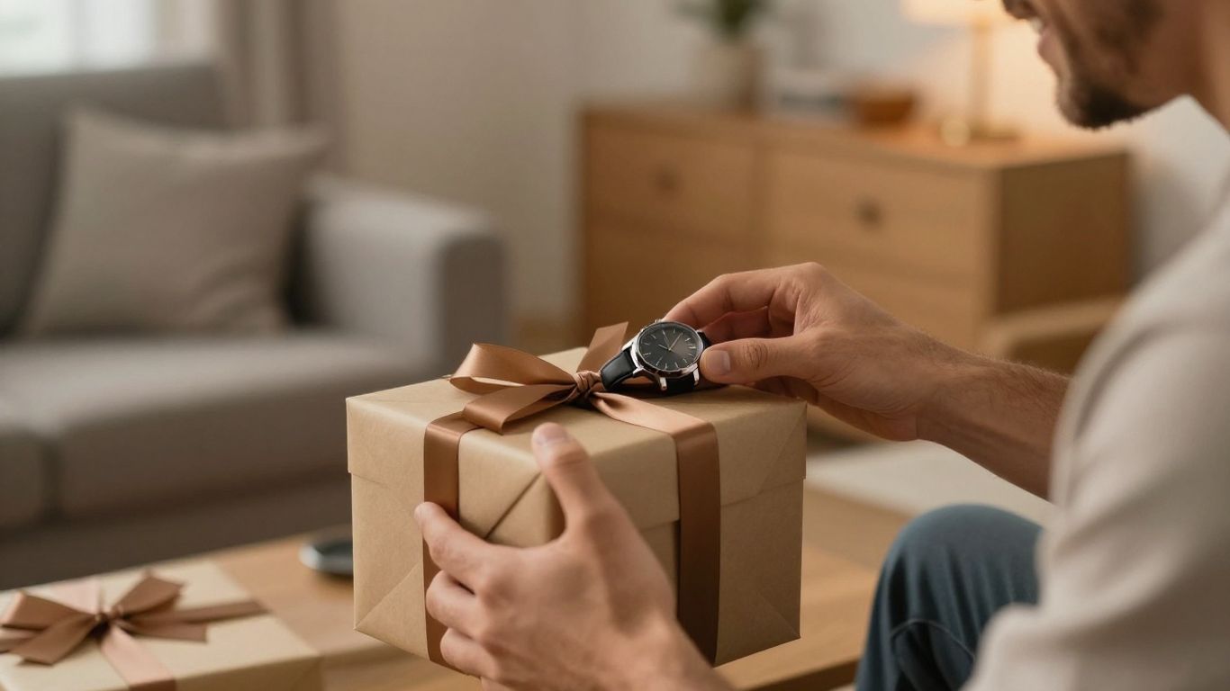 Mand modtager gave med glæde.