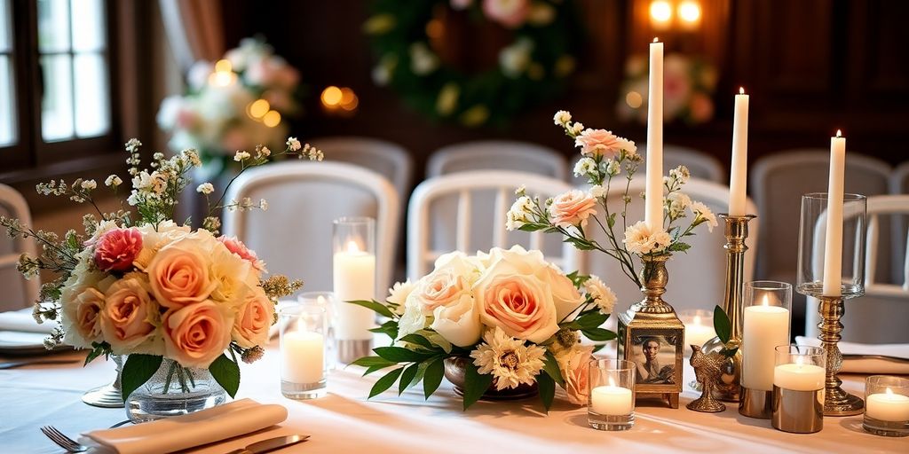 Elegant bordopdækning til bryllupsinvitationer.