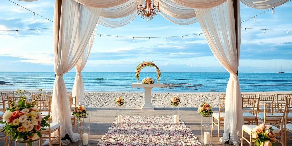 Smuk bryllupsindstilling i Esbjerg ved stranden.