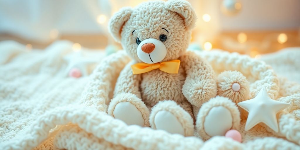 Blødt tøjdyr på en hyggelig tæppe.