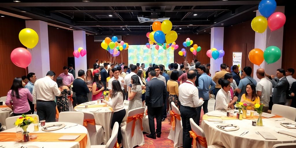 Festligt miljø med gæster til firmafest.