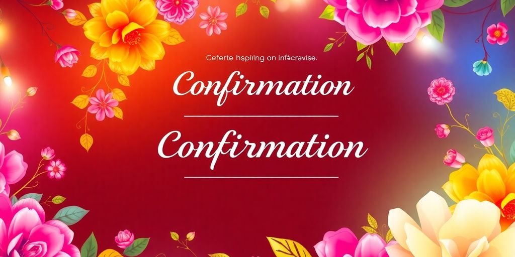 Digital invitation med blomster og festlige elementer.