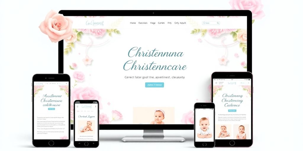Mobilvenlig hjemmeside til barnedåb med smukke dekorationer.