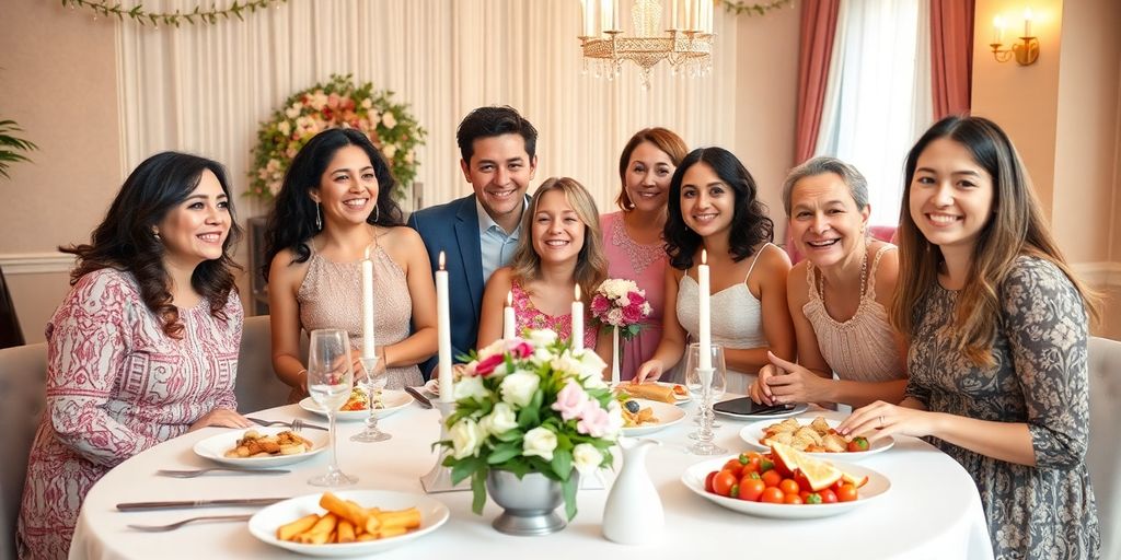 Festlig konfirmation med smuk borddækning og glade gæster.