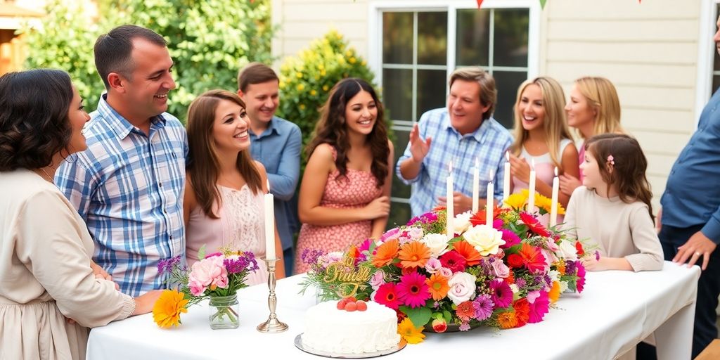 Festlig konfirmation med blomster, lys og kage.