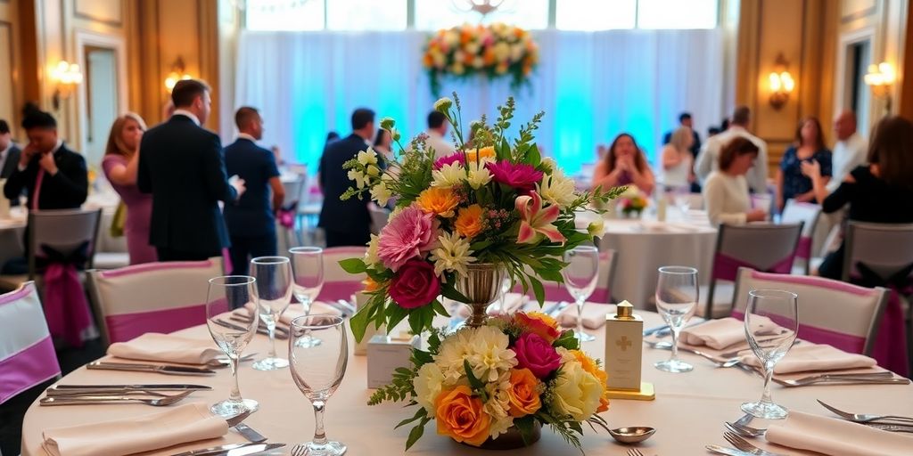 Smukt dækket festbord til konfirmation.