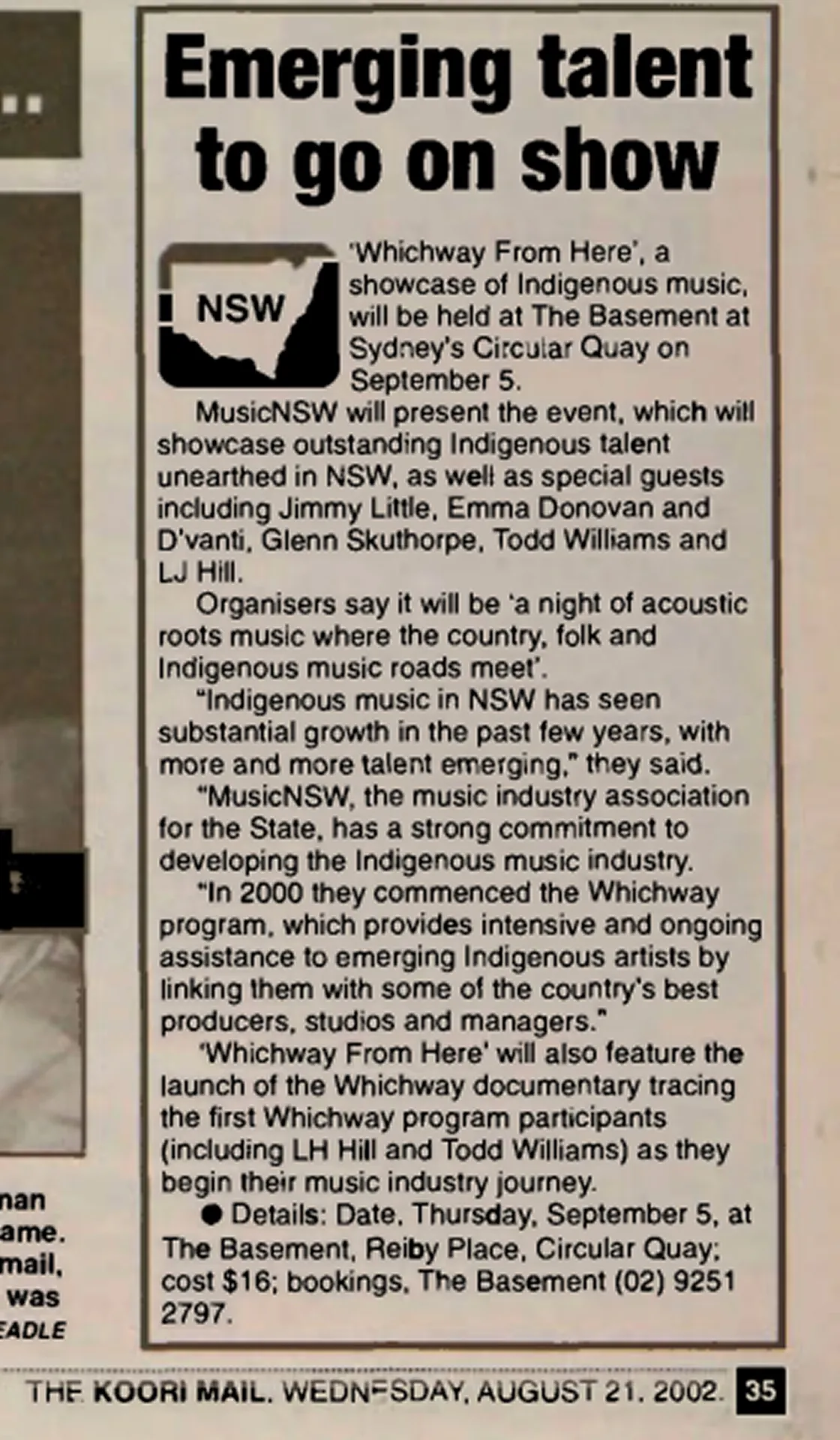 musicnsw 2001 - Whichway From Here on the Koori Mail