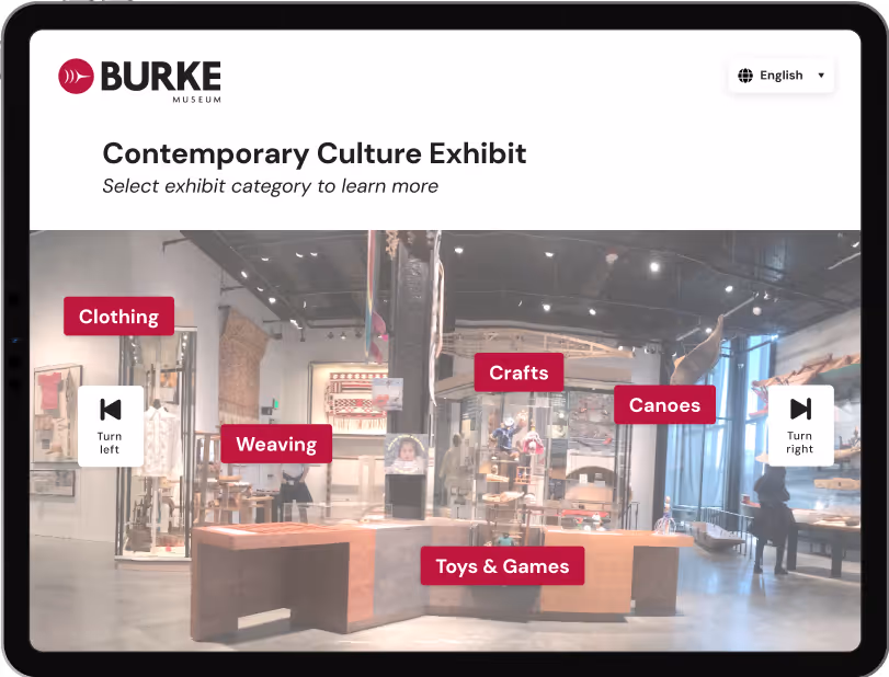 Burke App interface after user testing. Use of photography to map content to where it is physically located in the exhibit
