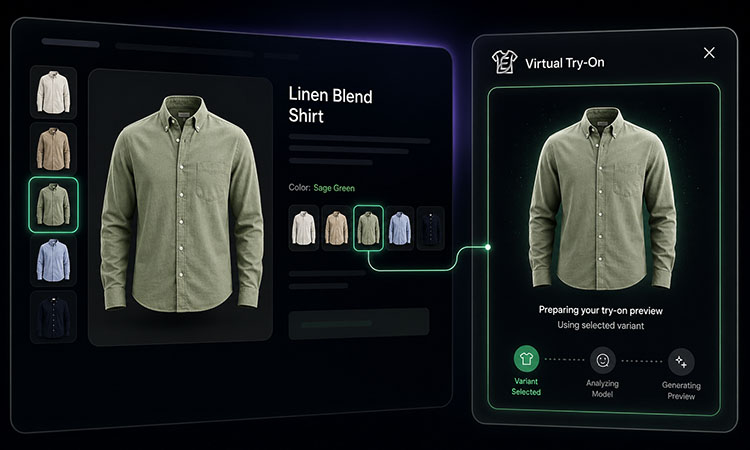 AI virtual try-on preview using the selected clothing product image