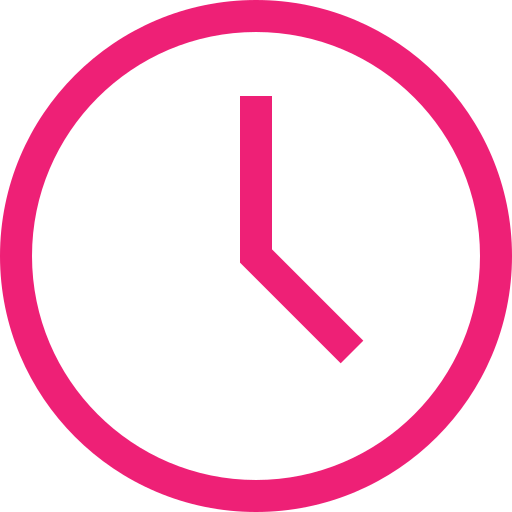 Pink clock icon showing the time as 3:00.