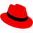 Red fedora hat tilted to the side on a transparent background.