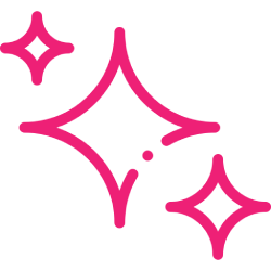 Three pink sparkle or star shapes of varying sizes.