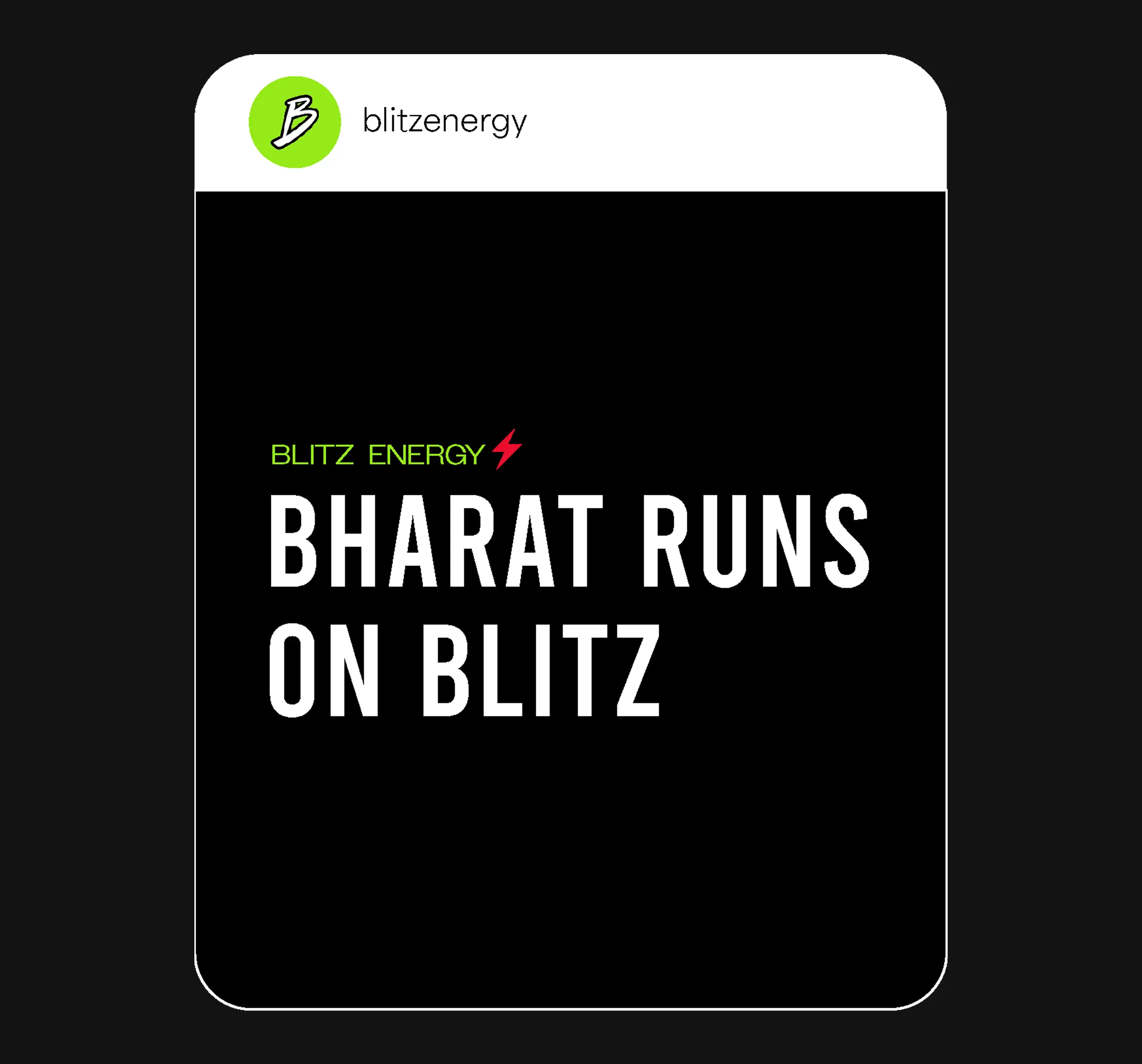 "Blitz Energy" logo with the slogan 'BHARAT RUNS ON BLITZ' in white and green text on a black background.