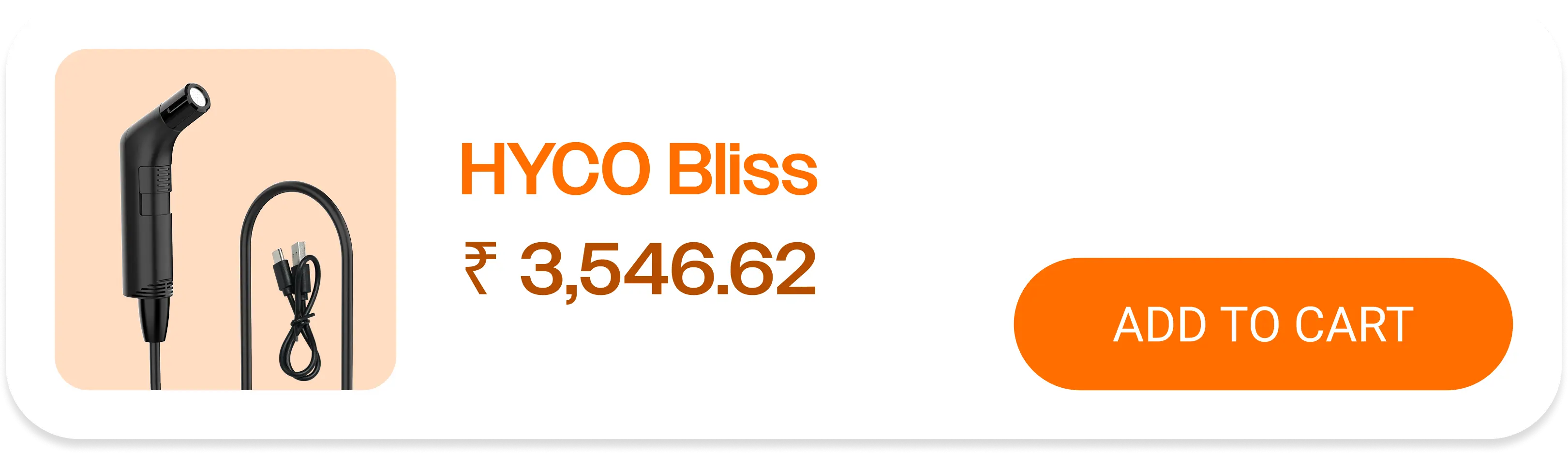 Black handheld device with a curved tip and USB-C charging cable on a peach background.