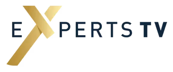 Logo von Experts TV mit einem goldenen X und dunkelblauem Text.