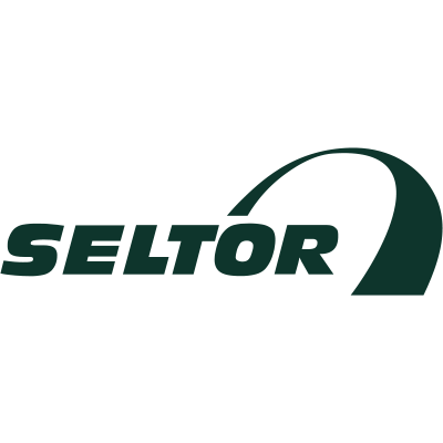 Seltor-logo med en stilisert grønn trekant over navnet i grønt.