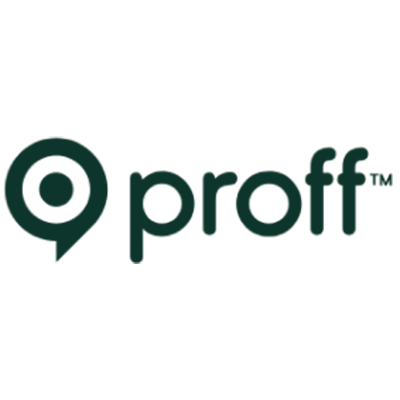 Logoen for Proff med grønn tekst på hvit bakgrunn.