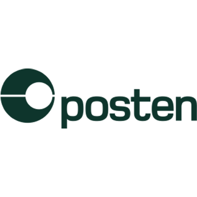 Postens logo med hvite bokstaver på grønn bakgrunn.