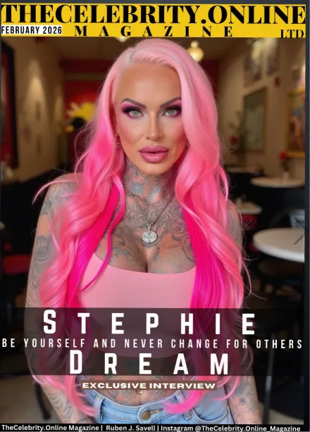 Magazine cover featuring a woman with long pink ombre hair, tattoos, and bold makeup wearing a pink top, titled 'Stephie Dream: Be Yourself and Never Change for Others.'