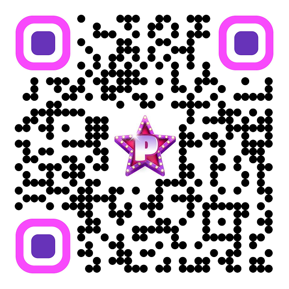 Purple and pink marquee star with the words 'PLAY FAME' in bold letters, styled with lights and a glowing effect.