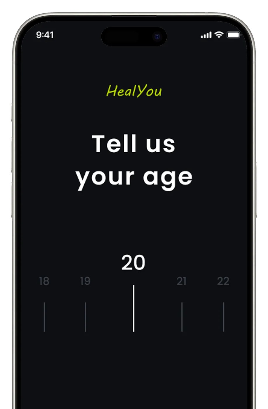 App screen asking user to enter age with number slider.
