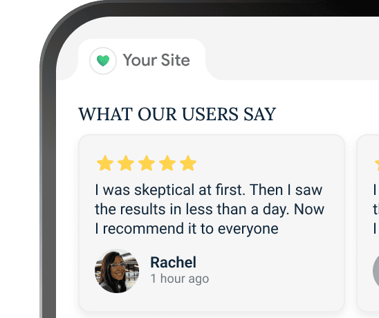 Mirror App Google Reviews Widget — customers reading reviews directly on a website without leaving to search for the business on Google