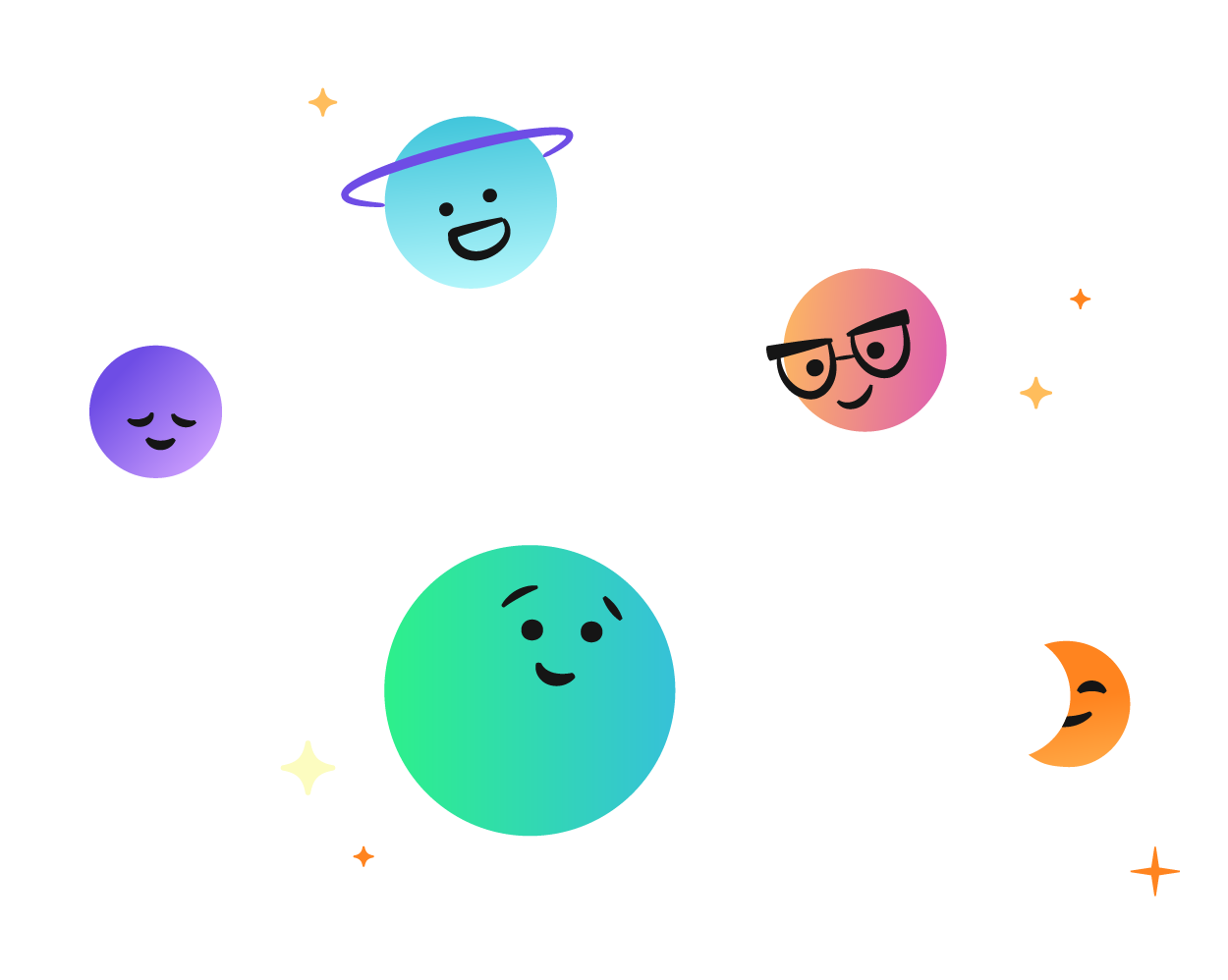 Emojis conectados con líneas punteadas