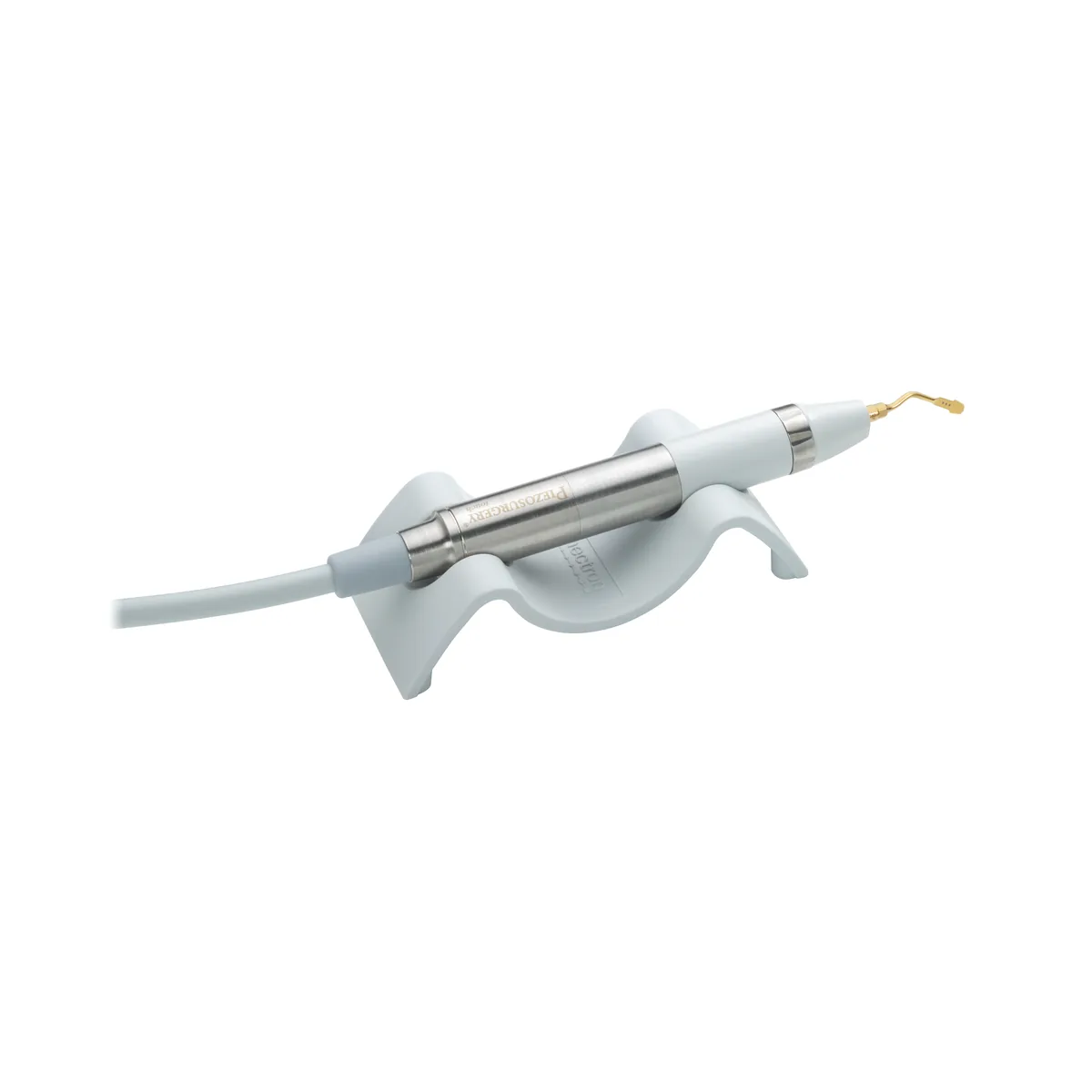 PIEZOSURGERY® touch 手術手機置於支架上，前端裝有骨刀頭