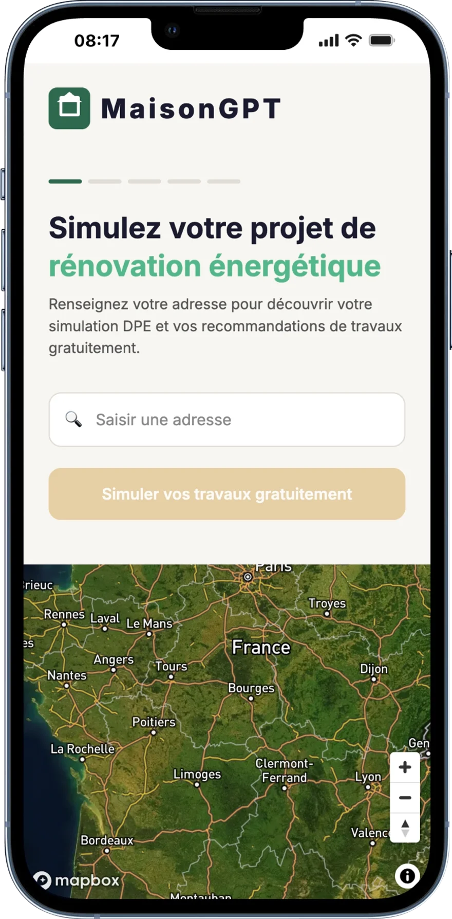 Aperçu du simulateur MaisonGPT sur iPhone